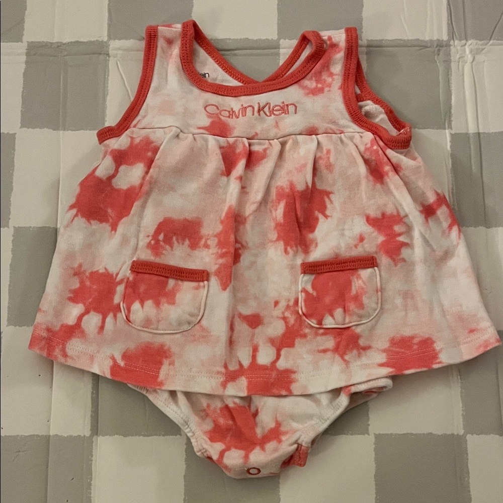 Calvin Klein Baby Coral and White Onesie Dress